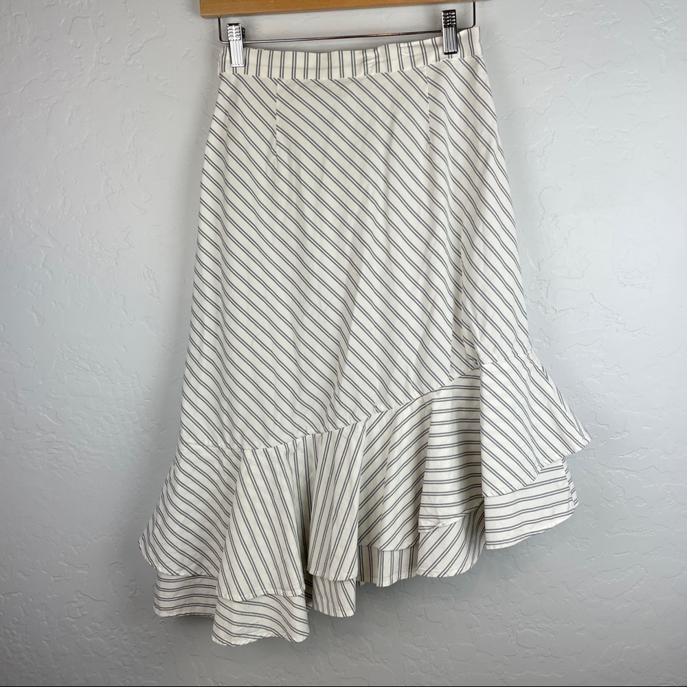 JOIE Yenene Striped Asymmetric-Hem Midi Skirt in Porcelain Cream Grey Size 2 - Picture 6 of 8